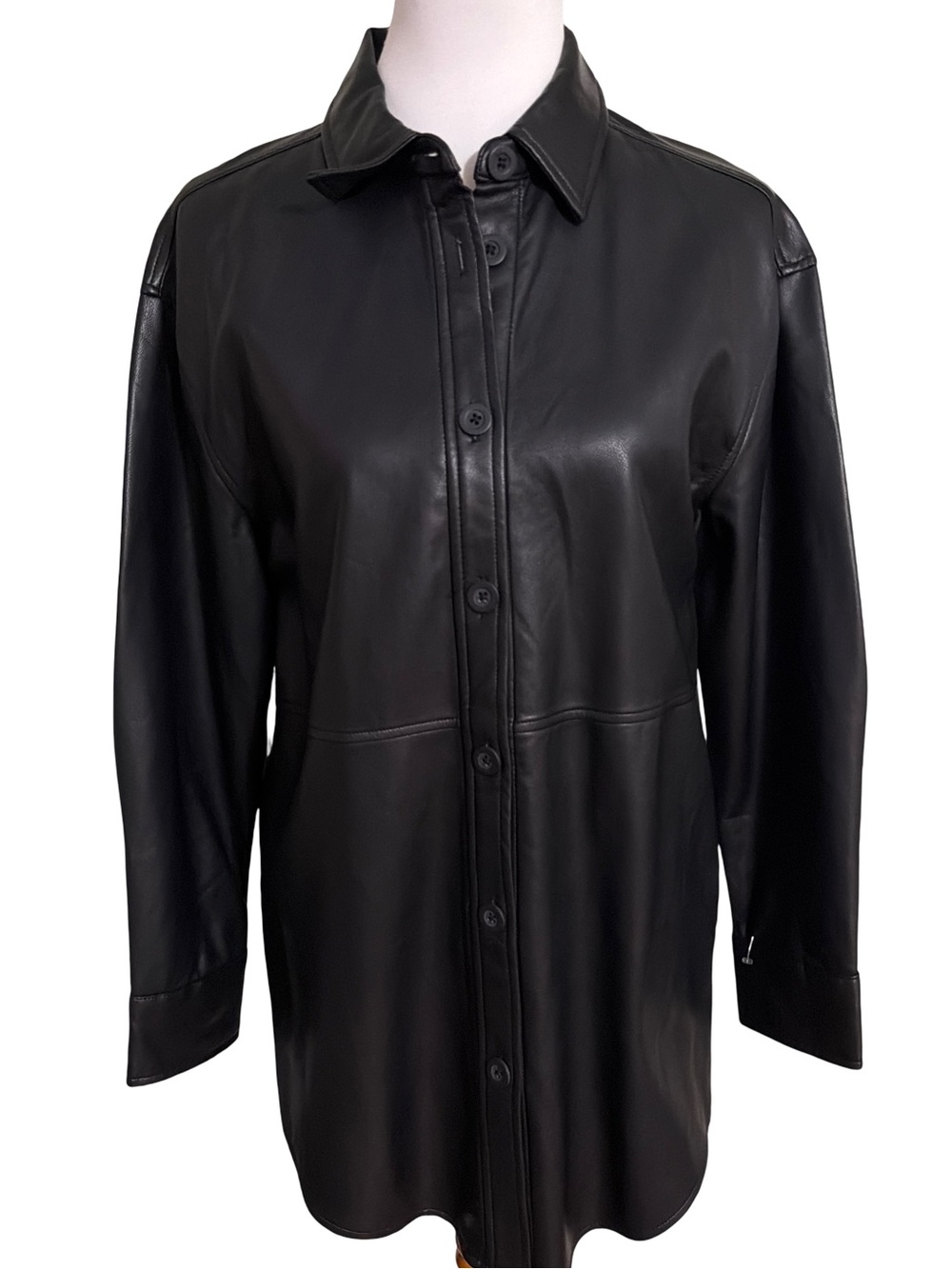 Black Tape Black Button Down Leather Shacket